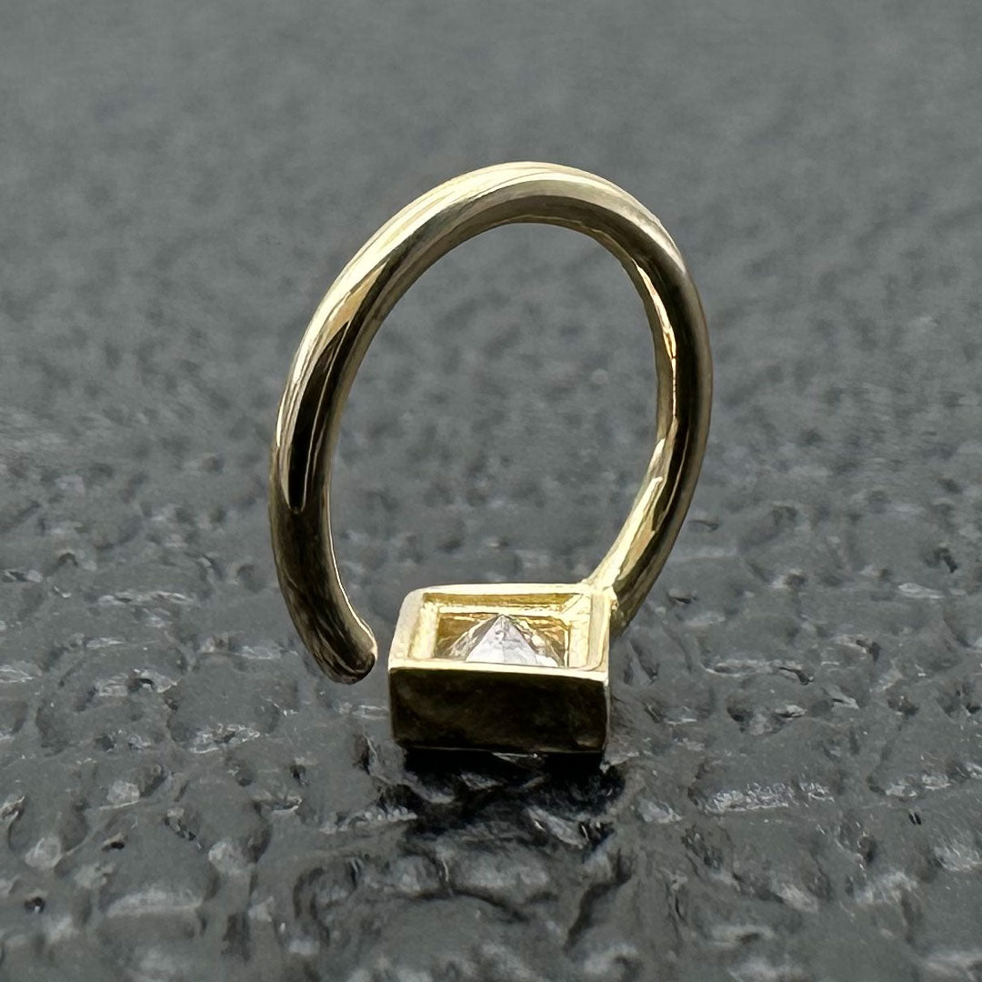 14k CZ Princess Cut Bezel Nose Hoop 18G